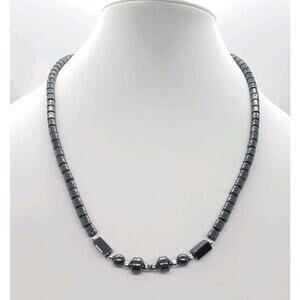 Vintage Necklace Hematite Beaded MCM Modernist Brutalist Choker